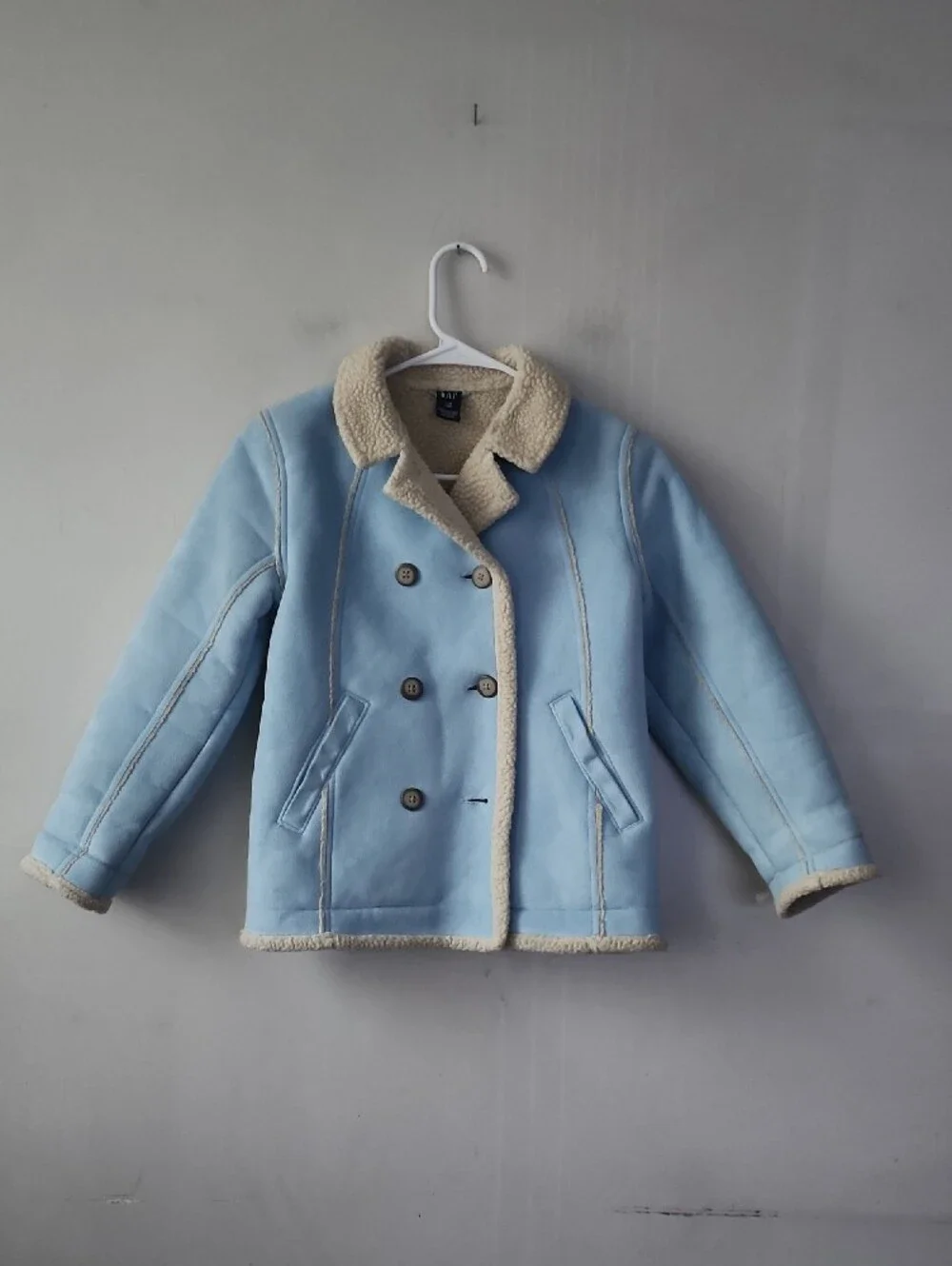 GAP Light Blue Sherpa-Trim Double-Breasted Peacoat